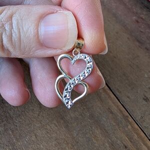 Real 10k Gold Double Heart Pendant, New, Stamped. Beautiful!